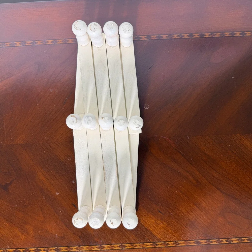 Vintage Accordion 10 Peg Rack Expandable White Wood Wall Mount Rustic Farmhouse